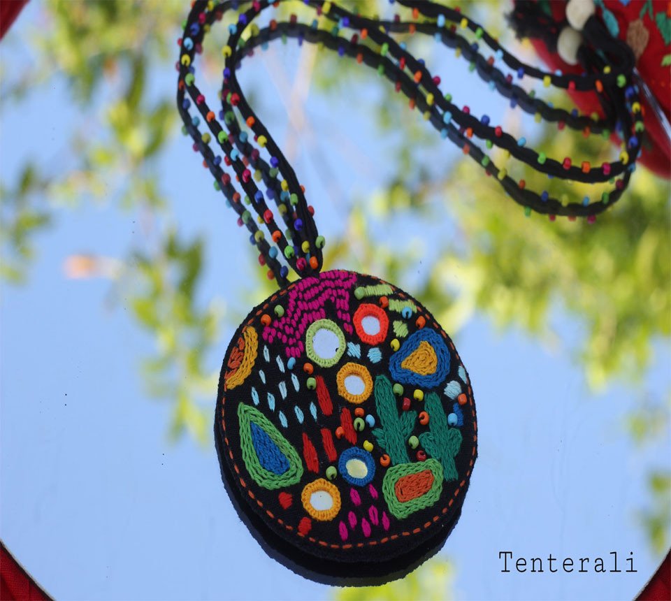 Embroidered fabric necklace